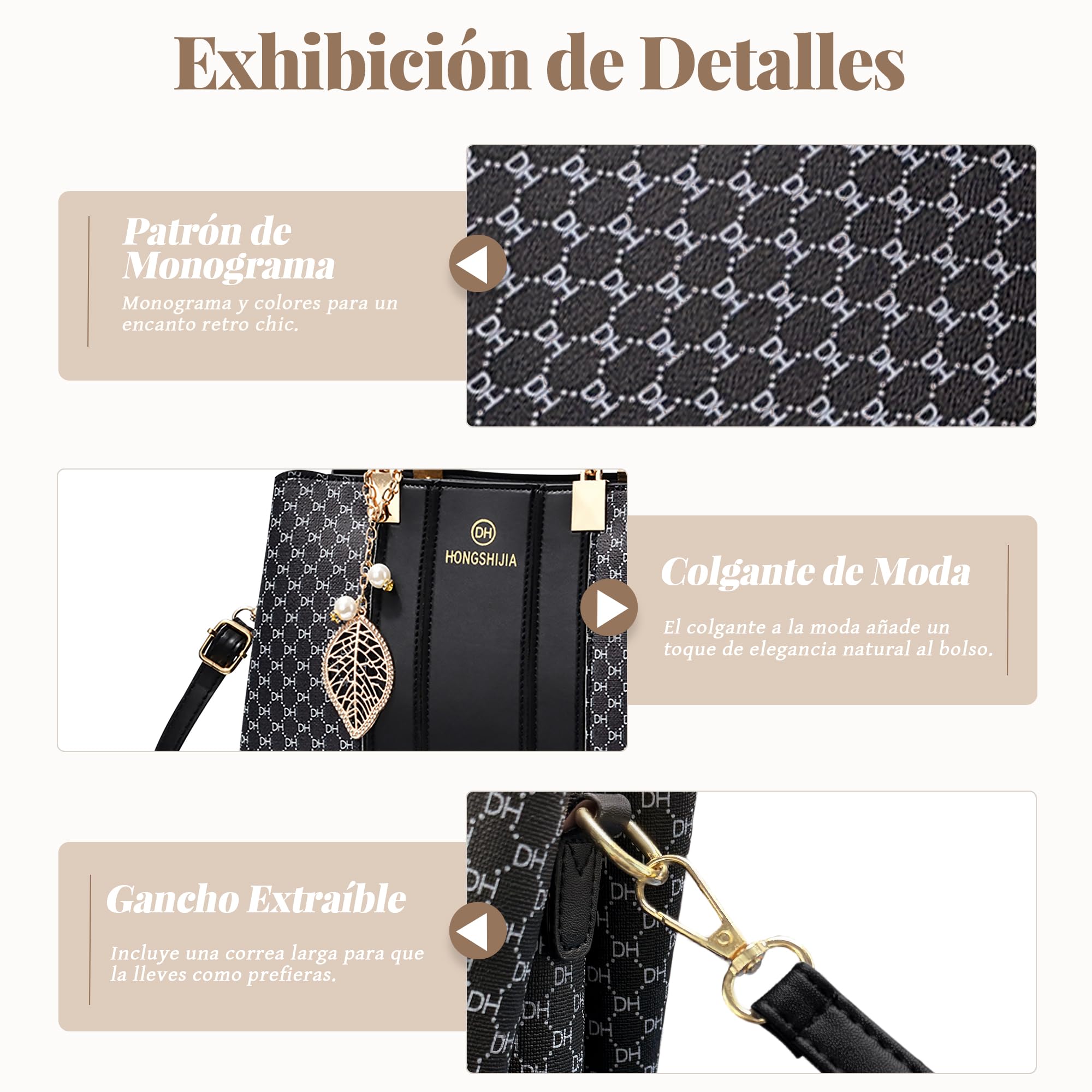Bolsos de Mujer Moda Bolsos de Mano Elegante Bolso Tote Bolso Bandolera con Mango Adornos Colgantes para Compras Diario Viajes Trabajar Fiesta PU Cuero Negro