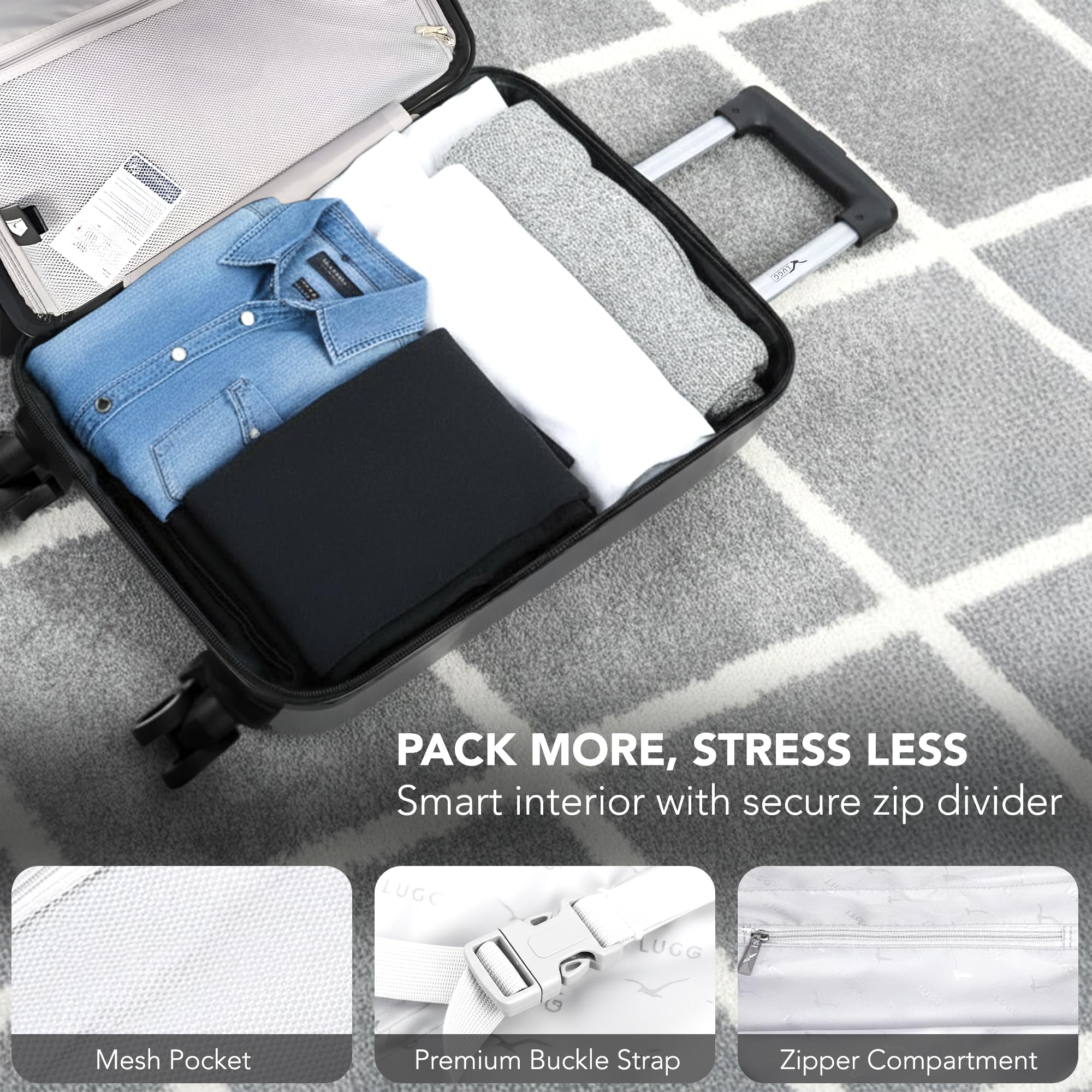 LUGG - Jetset 40cm Suitcase - 40x30x20cm- Ryanair Compatible - Underseat Size - Hard Shell ABS - Spinner & Removable Wheels - Lightweight Travel Luggage- Cream/Brown — view 34