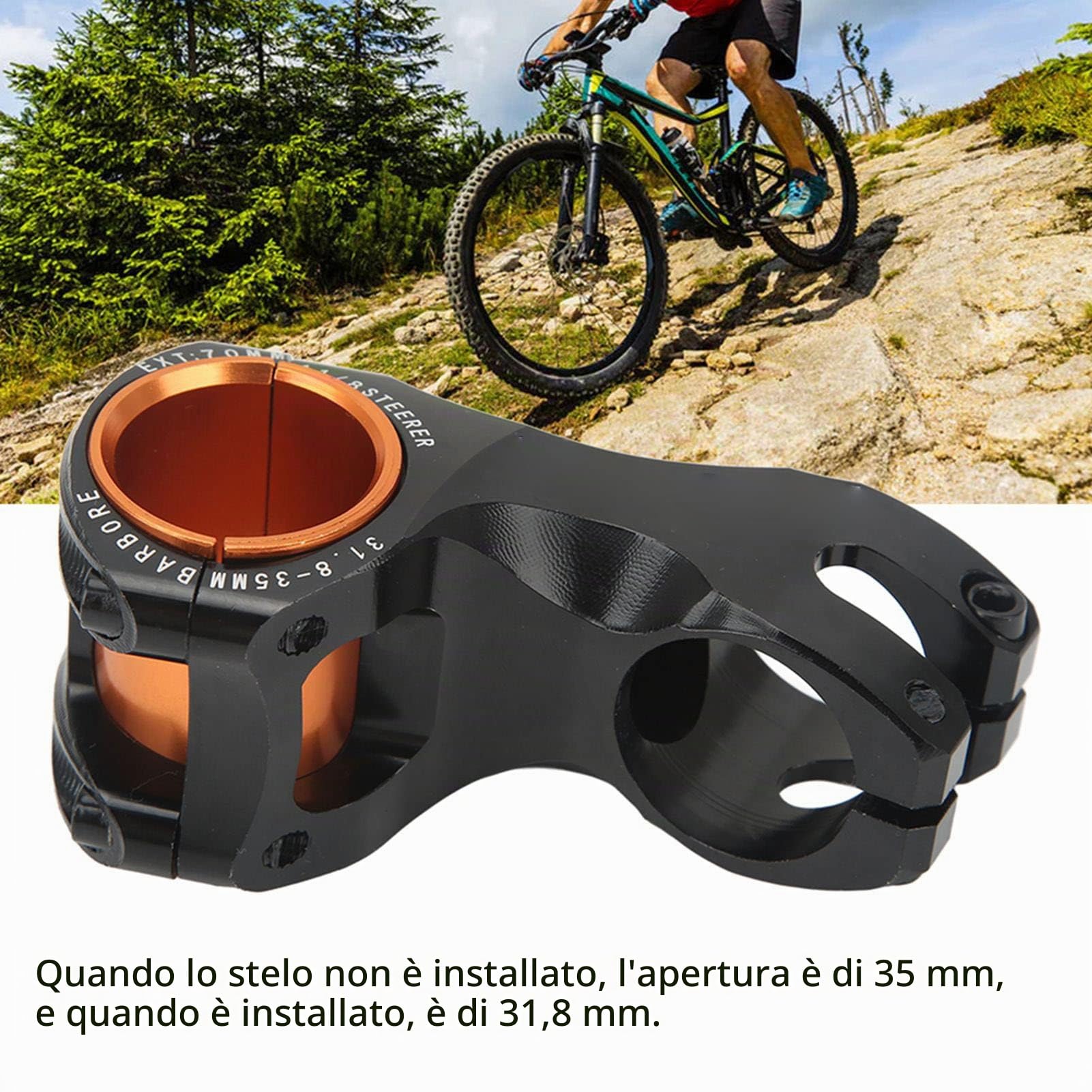Attacco Manubrio Bici,Riser Attacco Manubrio 70 Mm Ultra Leggero ‑17 Gradi per Manubrio 35 Mm 31,8 Mm per Bici da Strada Mountain Bike(Nero)