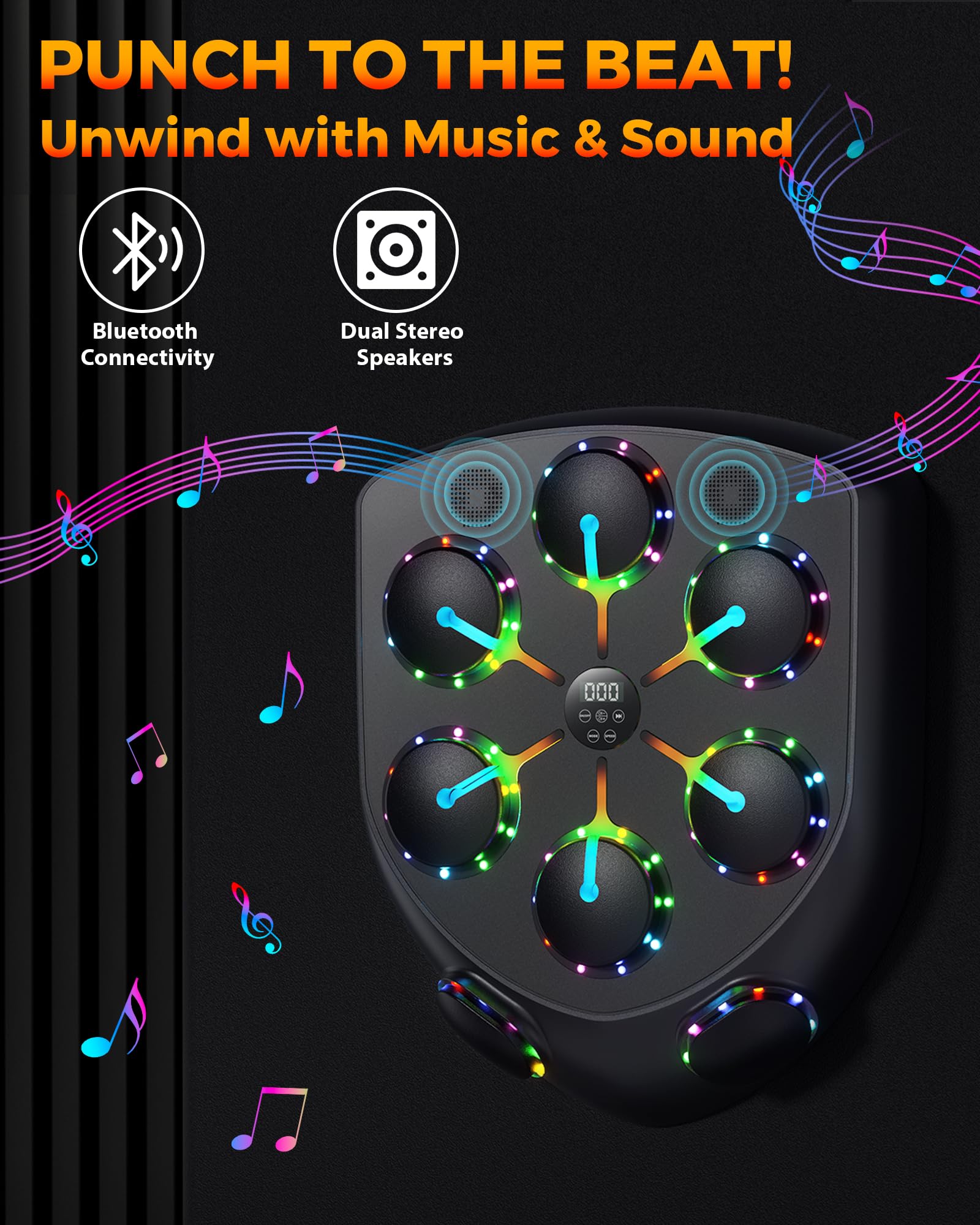 Machine de Boxe Musicale, 2025 Nouvelle LED Boxe Mural Musique avec Gants de Boxe, Mode Bluetooth, 9 Modes de Vitesse et d'entraînement, Mode de Comptage, Music Boxing Machine pour Adultes