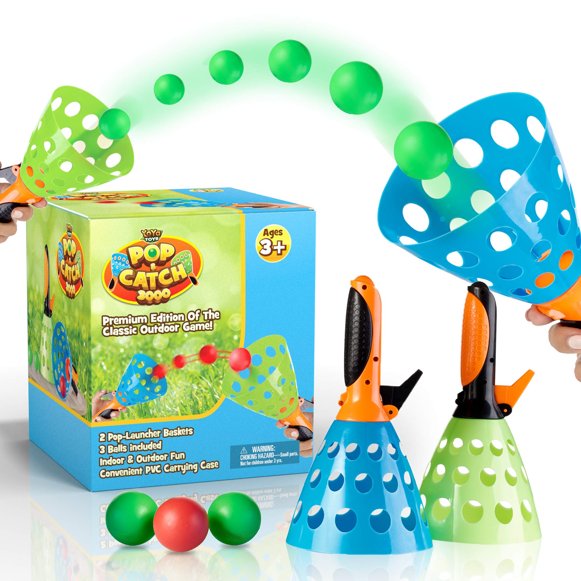 YoYa ToysPop & Catch Launcher Basket With 3 Balls For Girls, Boys, Adults, Indoors & Outdoors Promote Fine Motor Skills, Improve Kinesthetic Learning & Hand To Eye Coordination In A Carry Bag