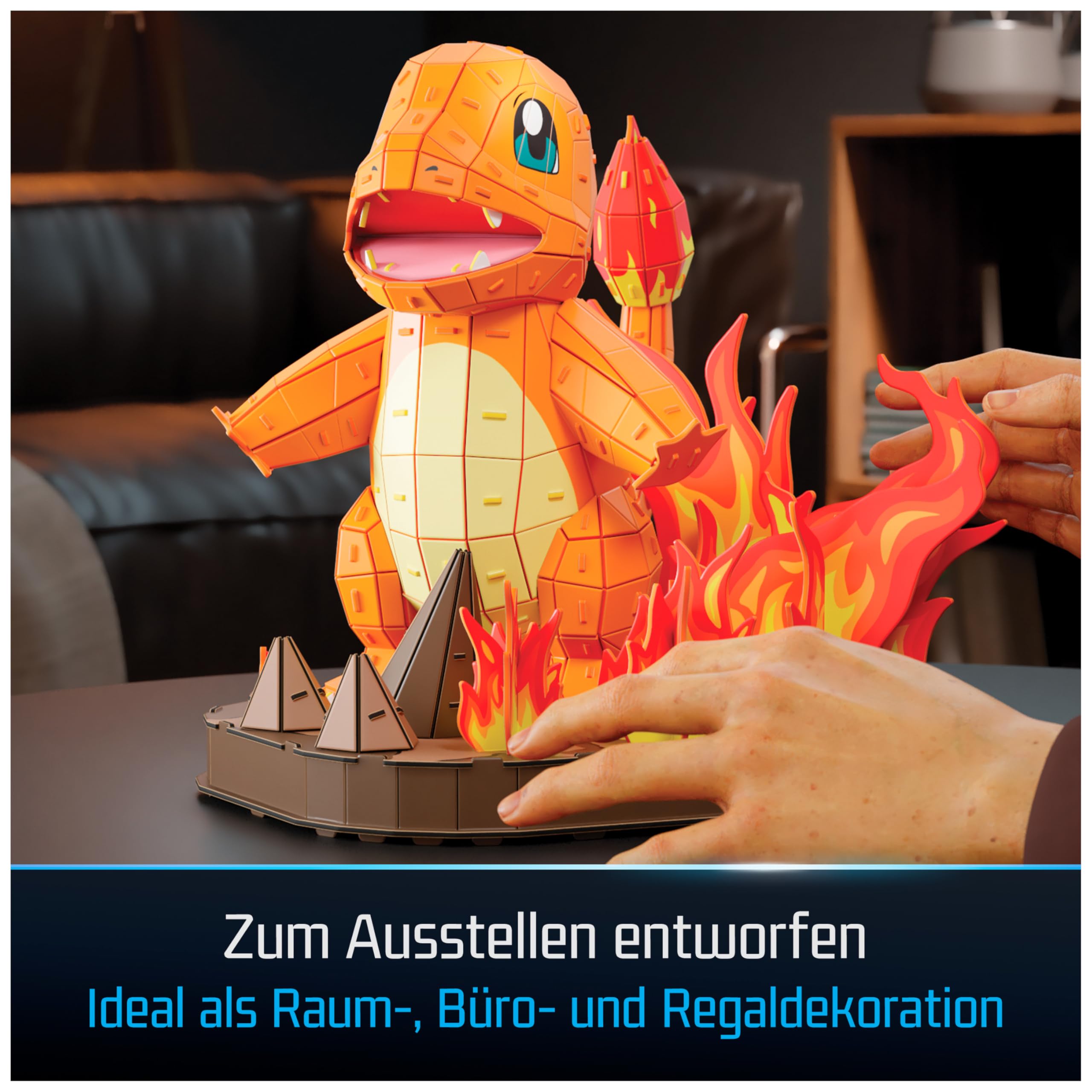4D Build - Pokémon Glumanda - detailreicher 3D-Modellbausatz aus hochwertigem Karton, 241 Teile, leicht zu Bauen, ab 12 Jahren, Blau