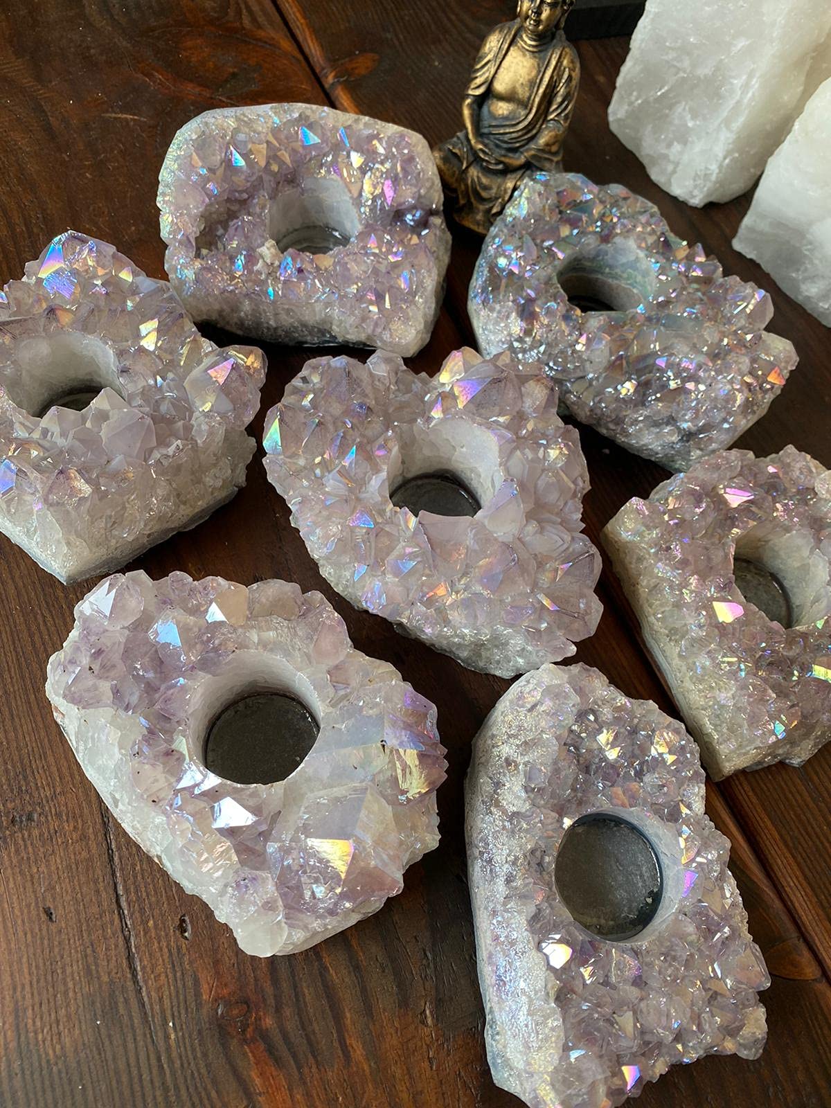 Very Large Premium A Grade Amethyst Angel Aura Cluster Druzy Candle/Tealight Holders