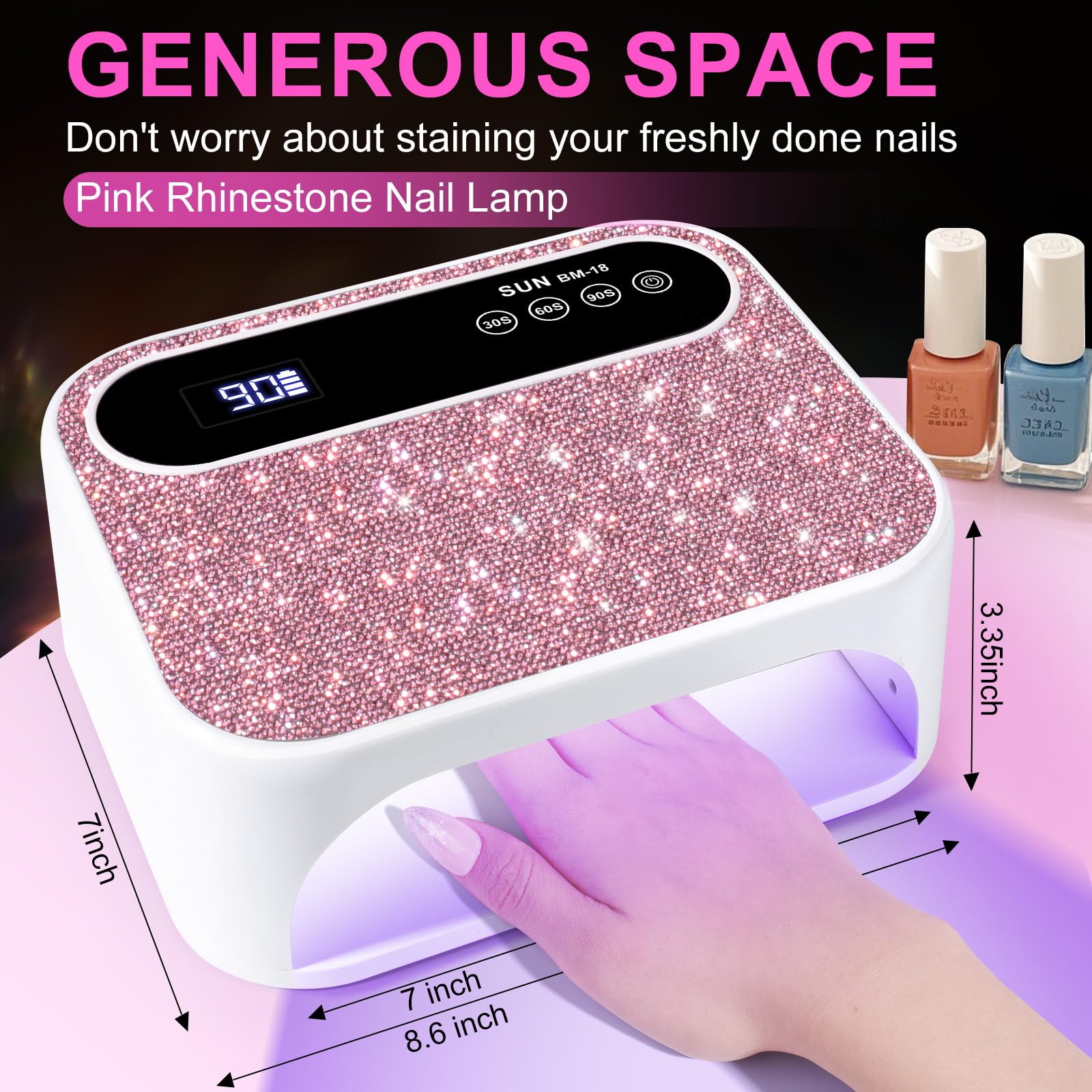 Lampada per unghie senza fili, luce UV per unghie in gel, ricaricabile, professionale, 42 perline, sensore automatico per nail art a casa e nei saloni (diamante rosa)