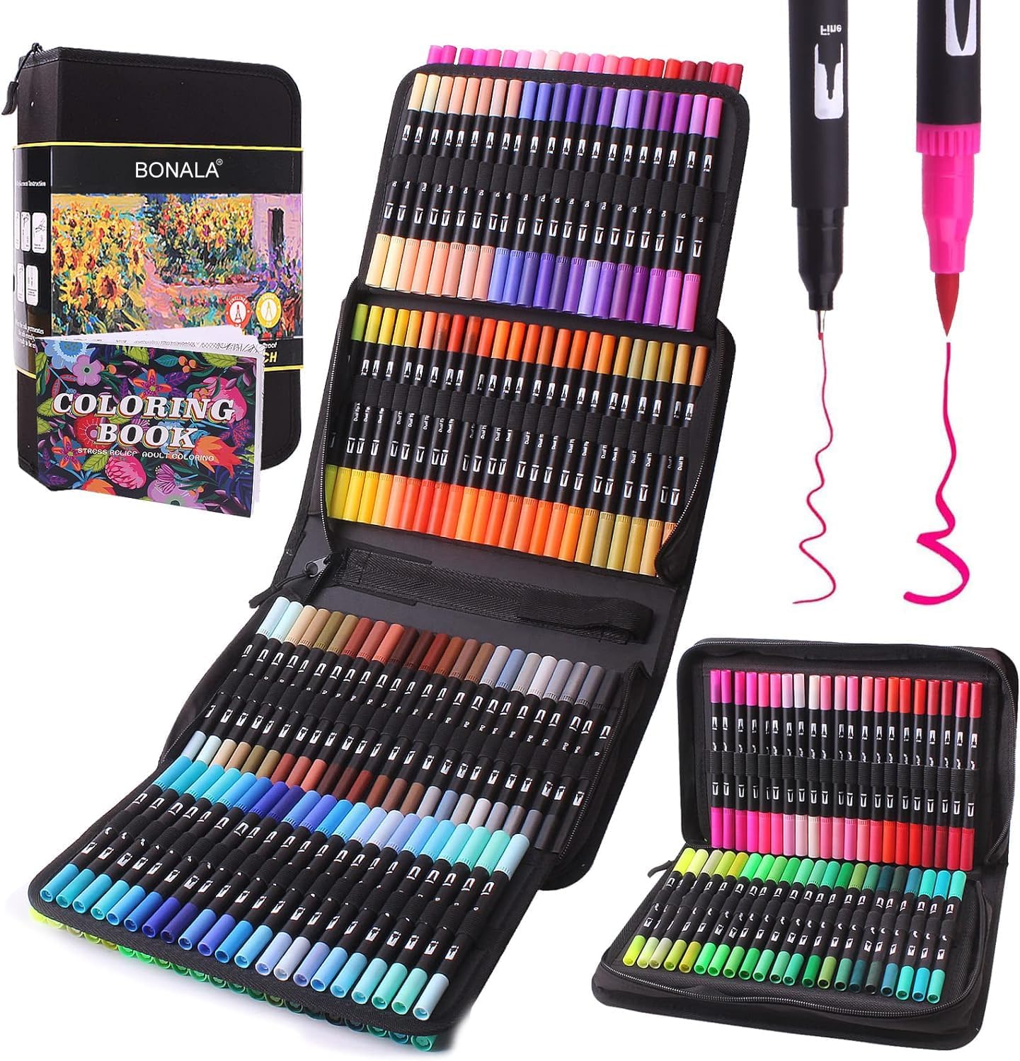 Filzstifte Dicke und Dünne 132 Farben, Dual Brush Pen Set mit Fineliner, Pinselstifte für Erwachsene im Etui, für Handlettering, Kalligraphie & Manga