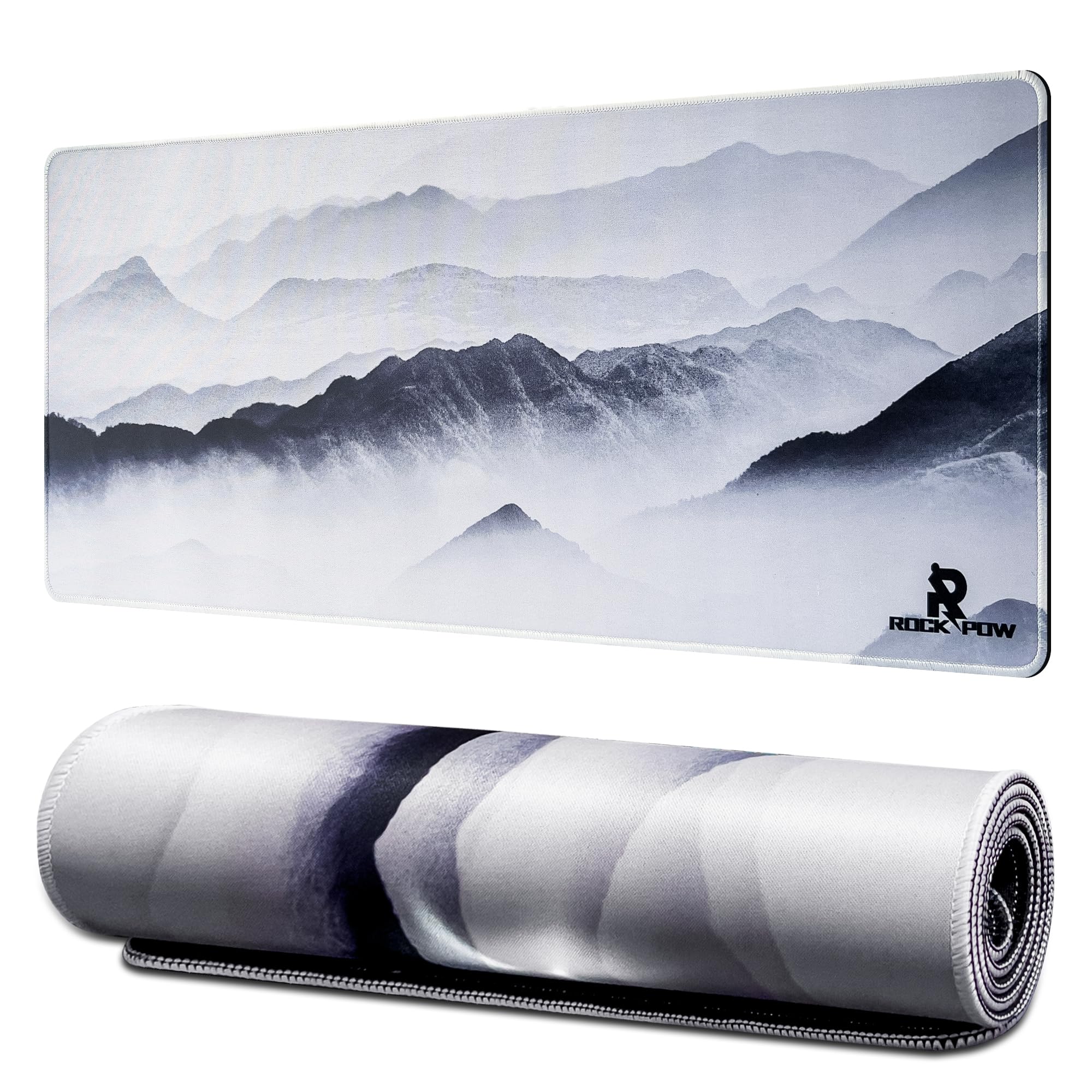 ROCK POW Large Gaming Mouse Pad with Anti-Slip Surface, 800x300x3mm,Thicker Rubber Base Gaming Mousepad with Stitched Edges Design for mouse keyboard desk mate,White Plum Bossom Cherry Blossom