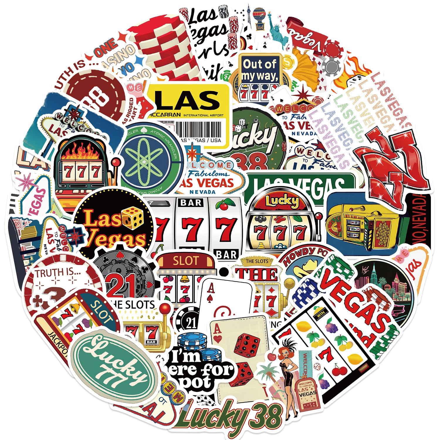 Las Vegas Stickers 50 Pcs Vinyl Cartoon Funny Gambling Stickers for Laptop Skateboard Helmet Phone Computer Water Bottle Car Bike Luggage,Waterproof Aesthetic Nevada Travel Sticker for Adults Teens - Image 2