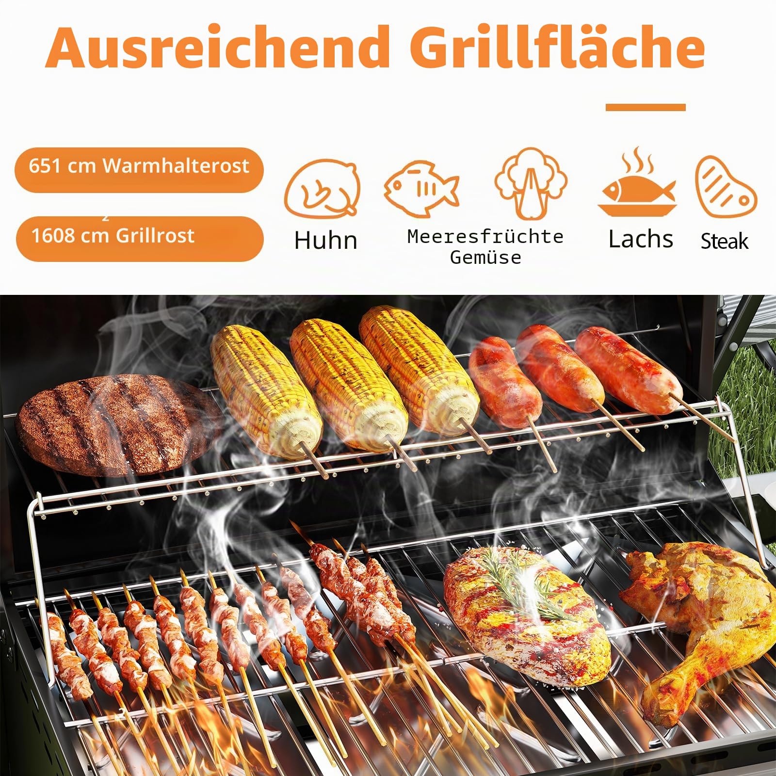 KOMFOTTEU Gasgrill mit 3 Brennern & Thermometer, 24.000 BTU, Außengrill mit 2 Seitenplatten, Grillrost, 2 Rollen, Gartengrill für Camping, Hof, 106 x 47 x 98 cm