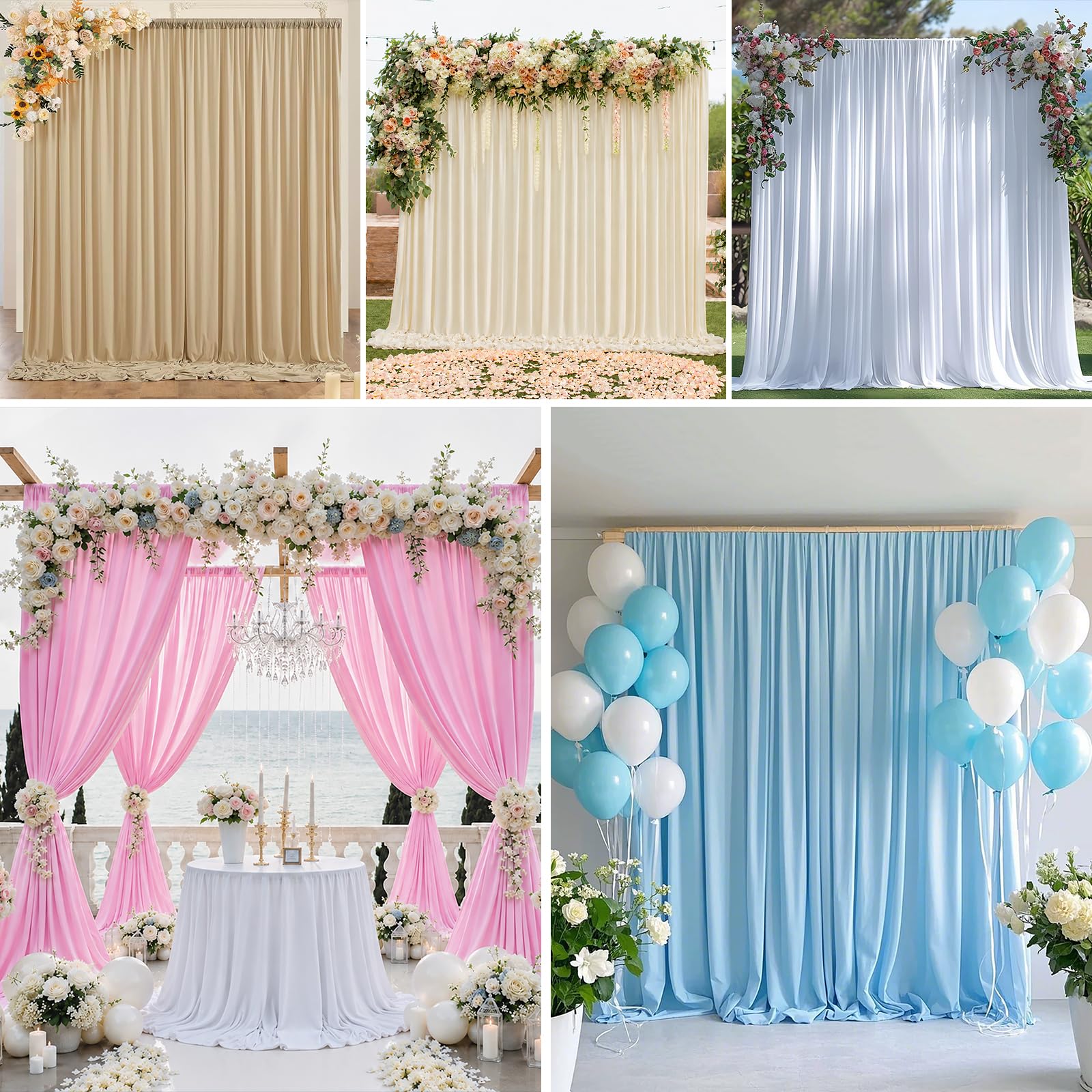 2 tende per sfondo, 150 x 300 cm, in poliestere, senza pieghe, per battesimo, matrimonio, compleanno, laurea, scuola, feste