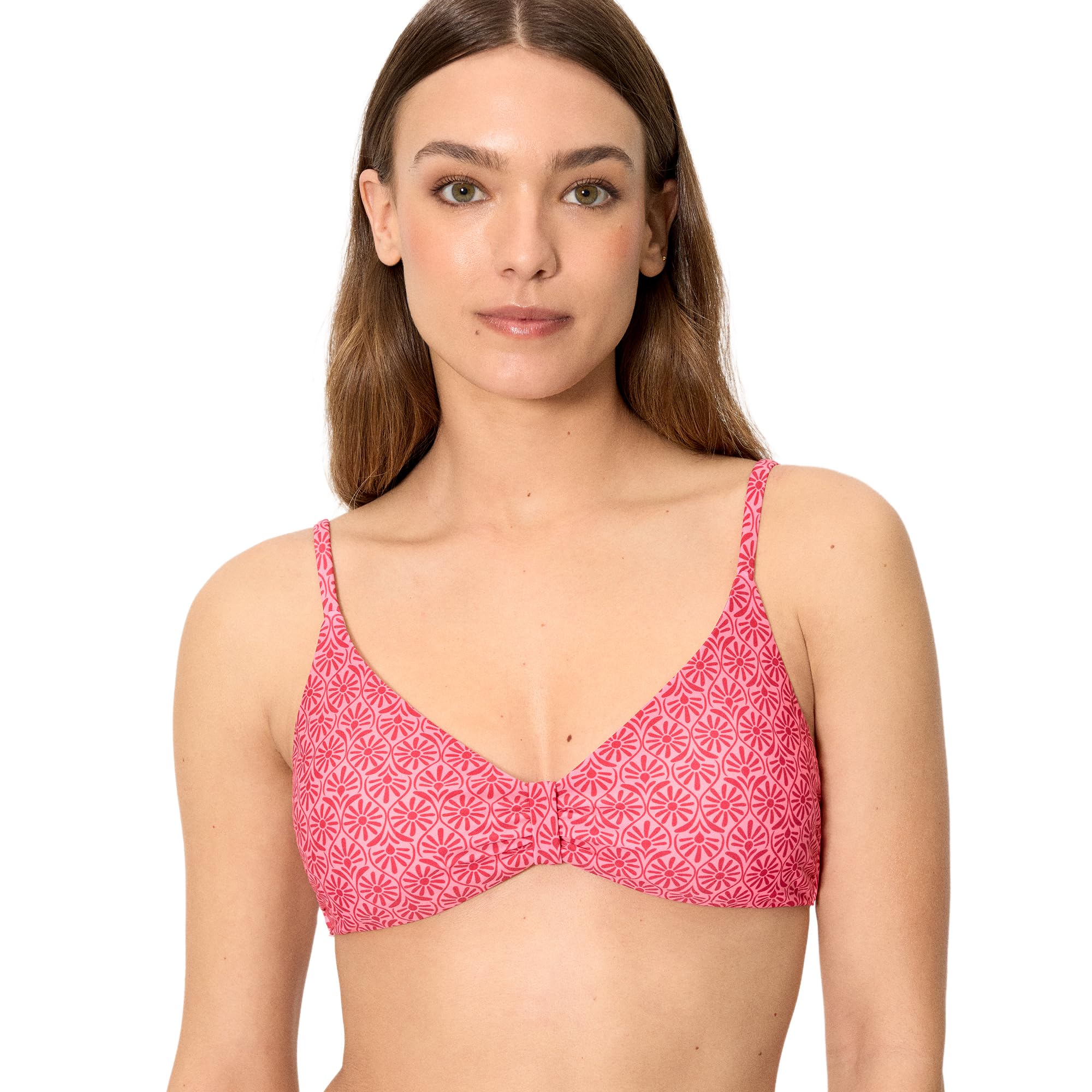 YSABEL MORA. Top Bikini Triángulo Flores Rosa Y Rojo Copa B. Top Triángulo Copa B Sin Aro con Relleno Extraíble Cierre De Broche Y Tirantes Fijos .Colección Cherry.