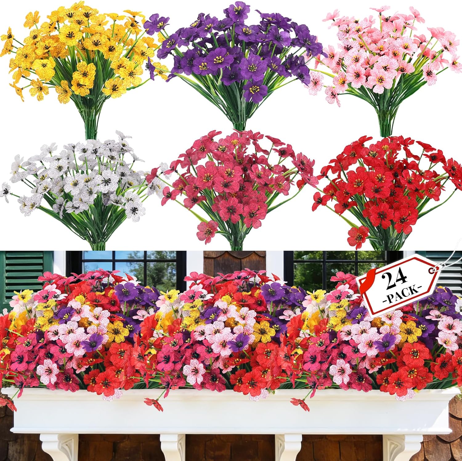 Amazon.com: XYBGHFU 24 Bundles Artificial Flowers for Outdoors No Fade ...