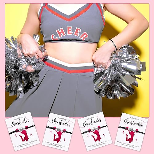 Miniatura 4 de XunYee 60 pulseras de regalo de animadora a granel para niñas del equipo y tarjeta de deseos, accesorios de joyería ajustables para animadora