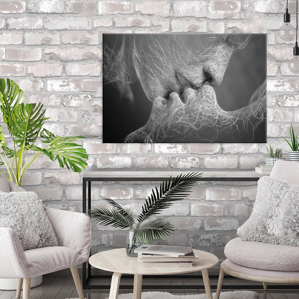 Wall Decor Black and White Love Kiss Abstract Art on Canvas Painting