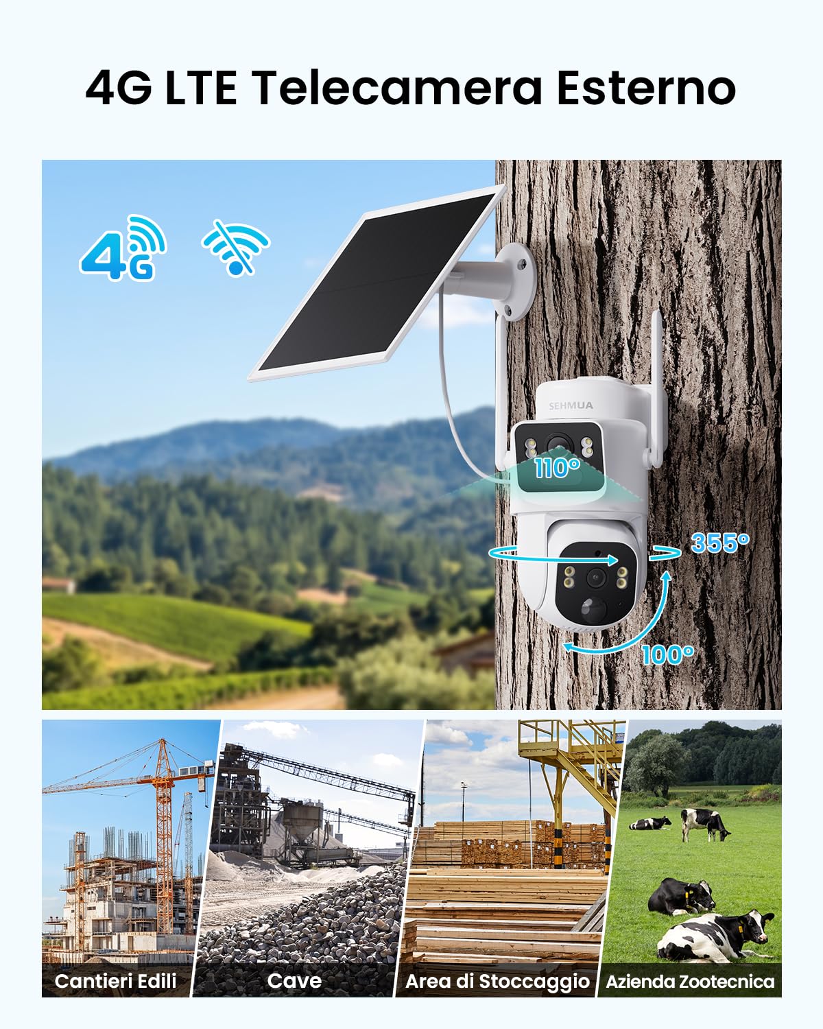 SEHMUA 4G LTE Telecamera di sorveglianza solare per esterni
