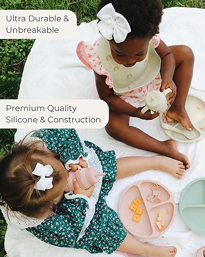 Miniatura 6 de Hippypotamus Platos para niños pequeños con succión, platos para bebés 100% de silicona de grado alimenticio con tapas, aptos para microondas y