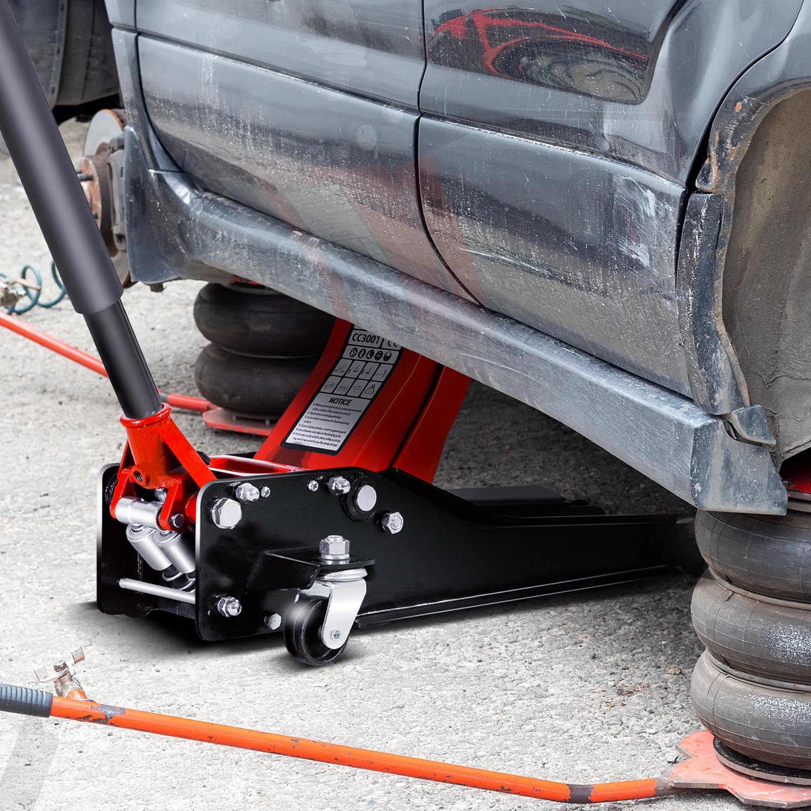 CCLIFE Cric Hydraulique Extra Plat 3T Cric Voiture Hauteur de Levage de 75-510mm Gants de Montage Coussin en Caoutchouc Support mécanique