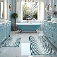 Vista 11 de BSICPRO Juego de alfombras y tapetes de baño, 2 piezas de felpilla gruesa y absorbente, antideslizantes, suaves y peludas para baño, lavables a