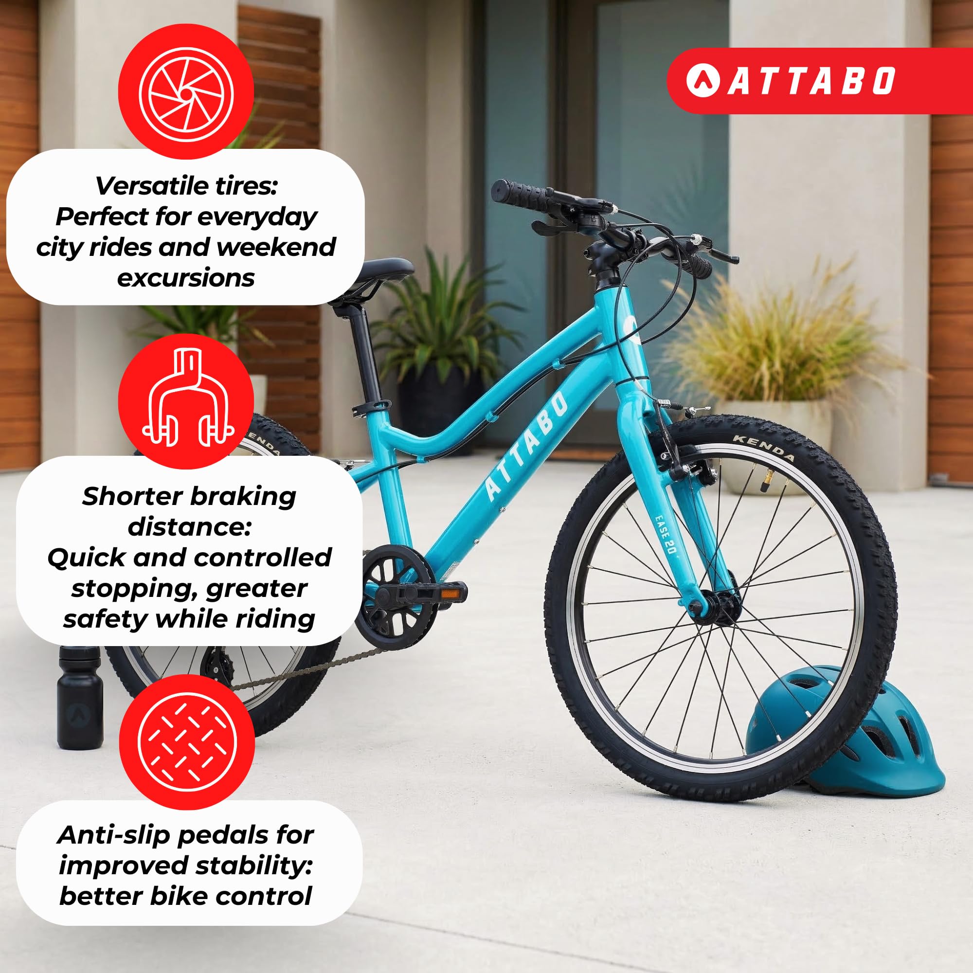 ATTABO Bicicletta per Bambini EASE 20" Leggera Resistente Gradino Basso Manubrio BMX Ergonomico Deragliatore