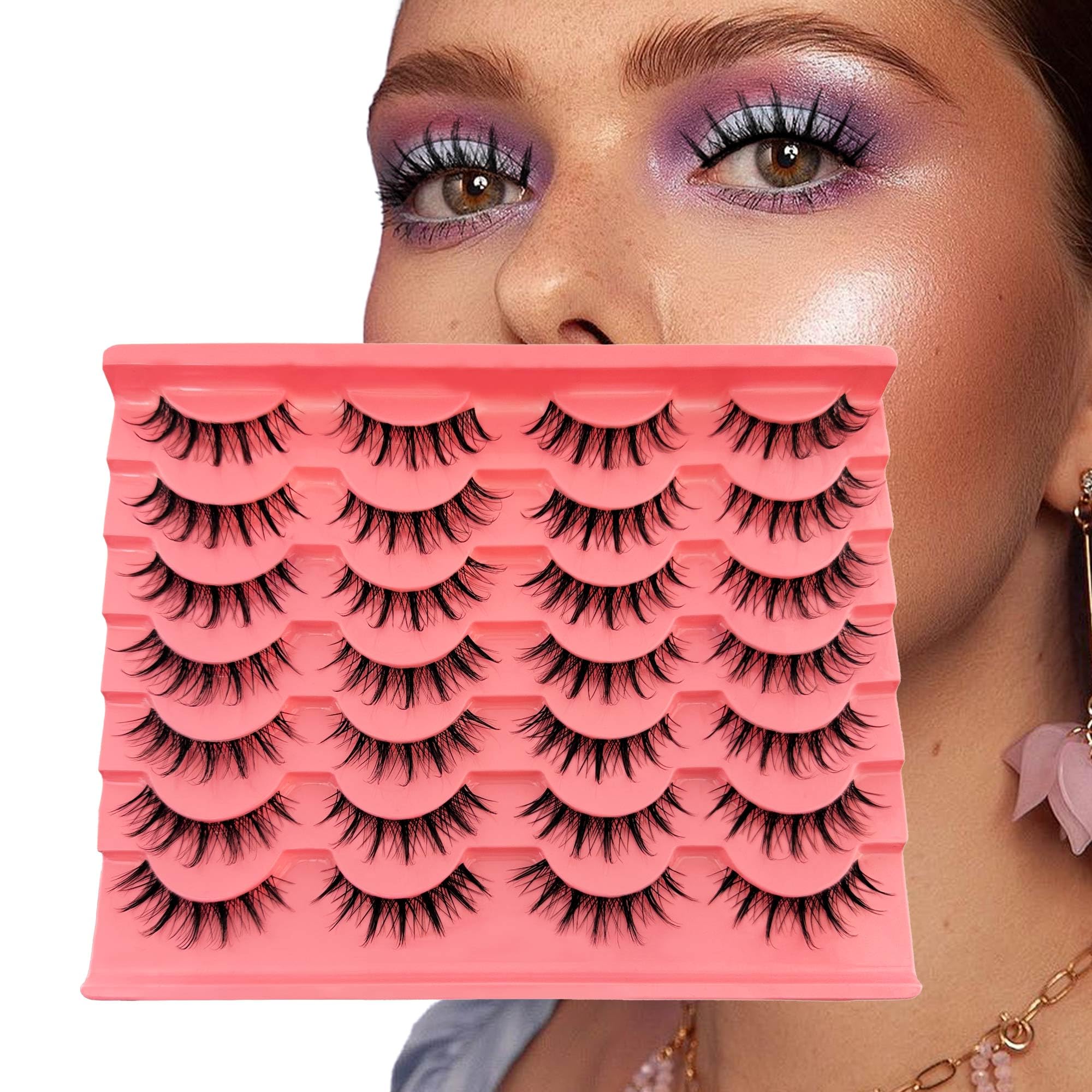 Manga Lashes Yasnai Wispy Natural Look Lashes Anime Sztuczne rzęsy Kocie Oko Objętość Rzęsy Sztuczne Rzęsy 13 mm Kolczaste Koreańskie Japońskie Azjatyckie Cosplay 3D Rzęsy Oczu Opakowanie 7 par