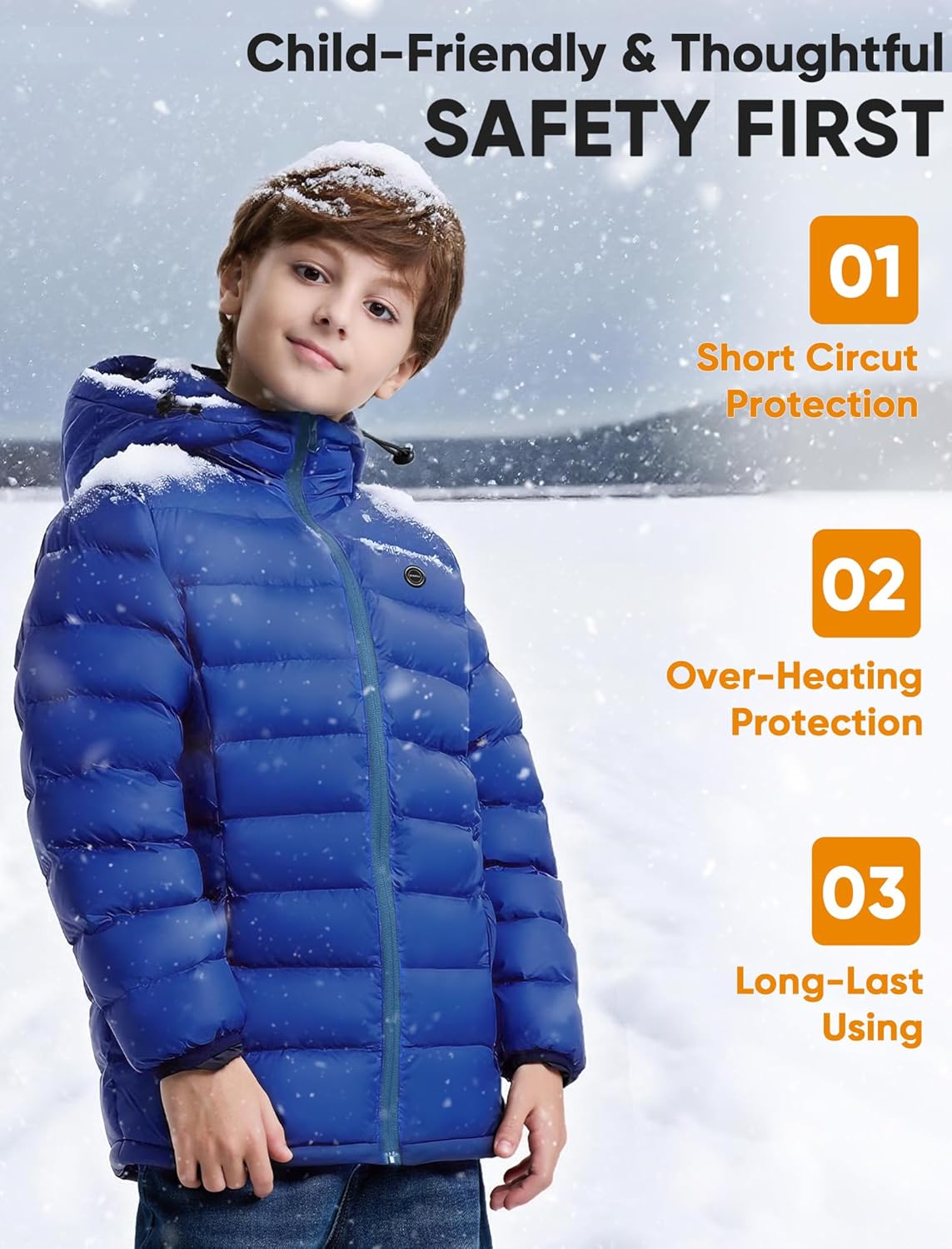 Kids Heated Jacket with Battery Pack - 7.4V Rechargeable Boys Girls Lightweight Electric Heated Coat Winter - Image 5