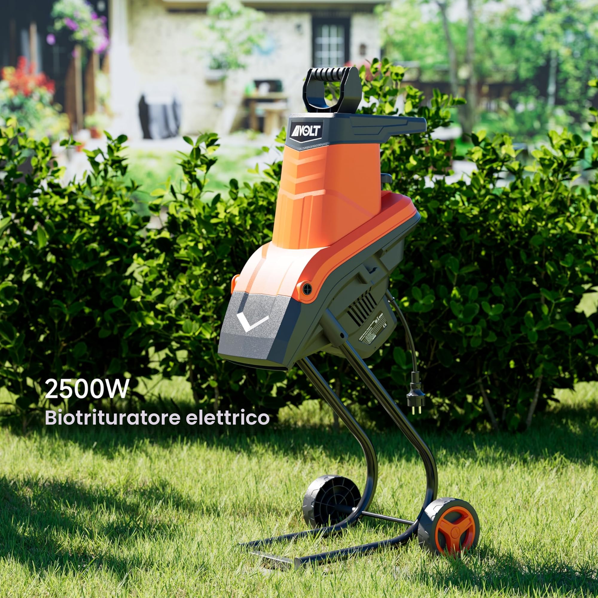 Biotrituratore Elettrico 2500 W, Spessore Ramo 45 mm, Sacco Raccolta 50 L