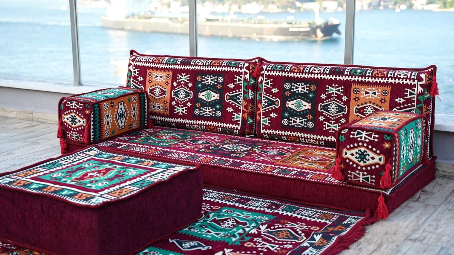 arabicsofa Arabic Floor Cushion Seating with Foam and Backrest Pillows – Loveseat Majlis Set