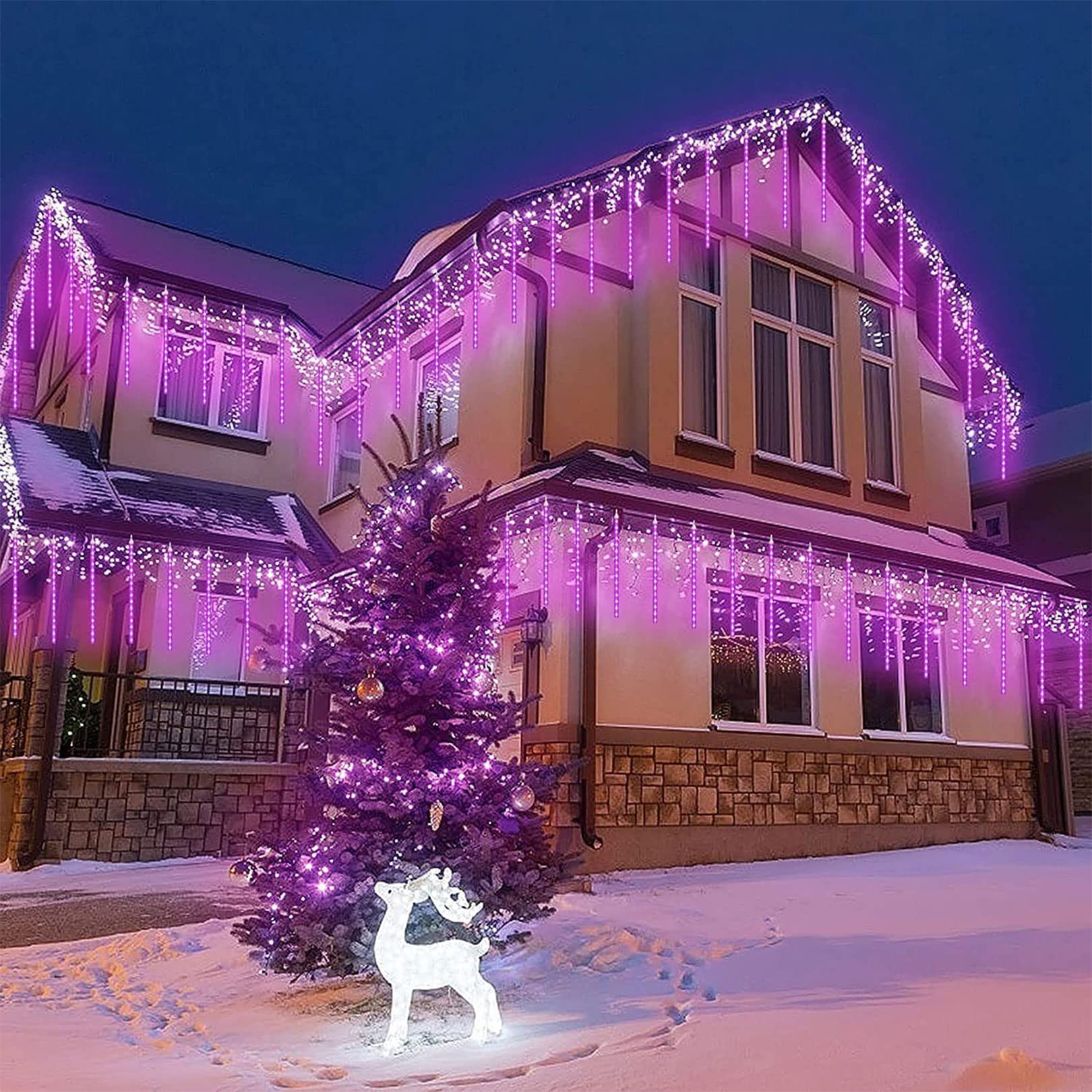Cadena de luces Luz de lluvia de meteoritos para interiores 50 cm 8 tubos 384 LED Decorativo a prueba de agua Carámbano en cascada Carámbano Luz de cadena Carámbano Gota de lluvia para fiesta Bod