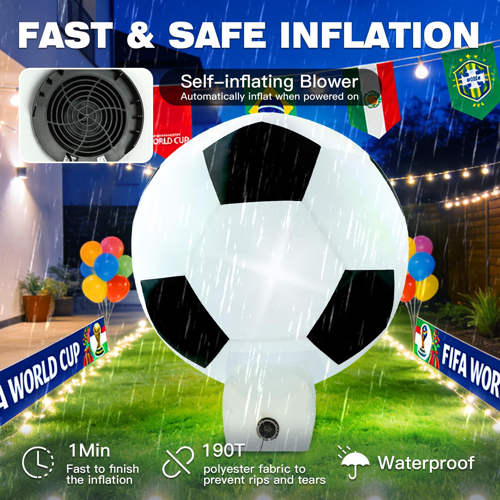 Décorations extérieures gonflables de la Coupe du monde 2026, 1,8 m - Ballon de football géant gonflable - Décoration sur le thème du sport pour compétitions en plein air