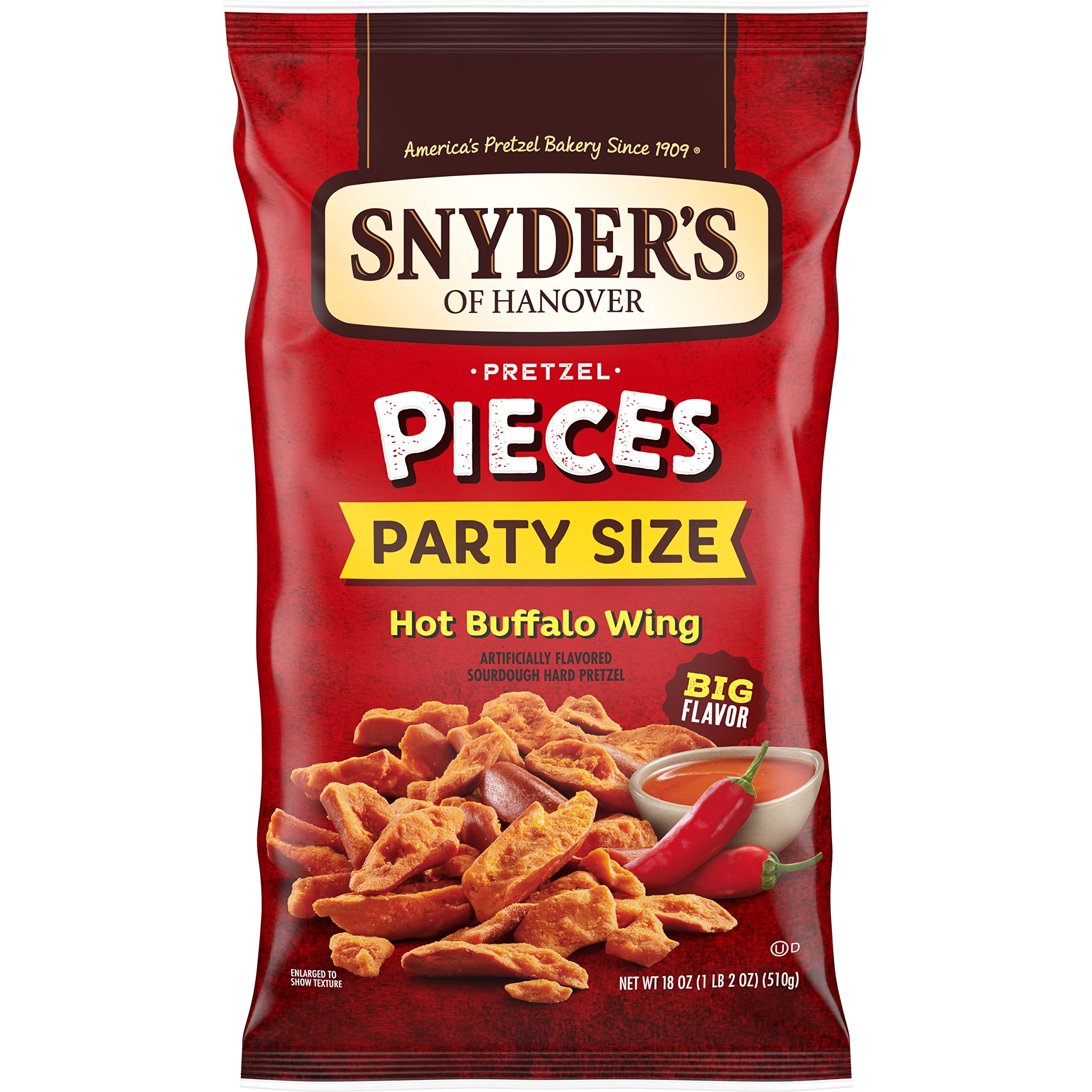 Snyder's of Hanover Pretzel Pieces, Hot Buffalo Wing, Party Size, 18 oz (Pack of 12)