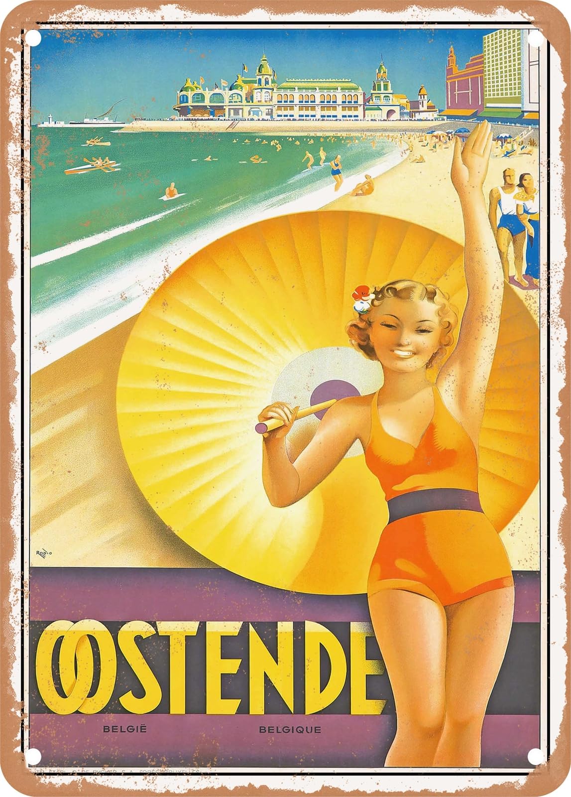 METAL SIGN - 1938 Oostende Belgium Belgique Vintage Ad home decor