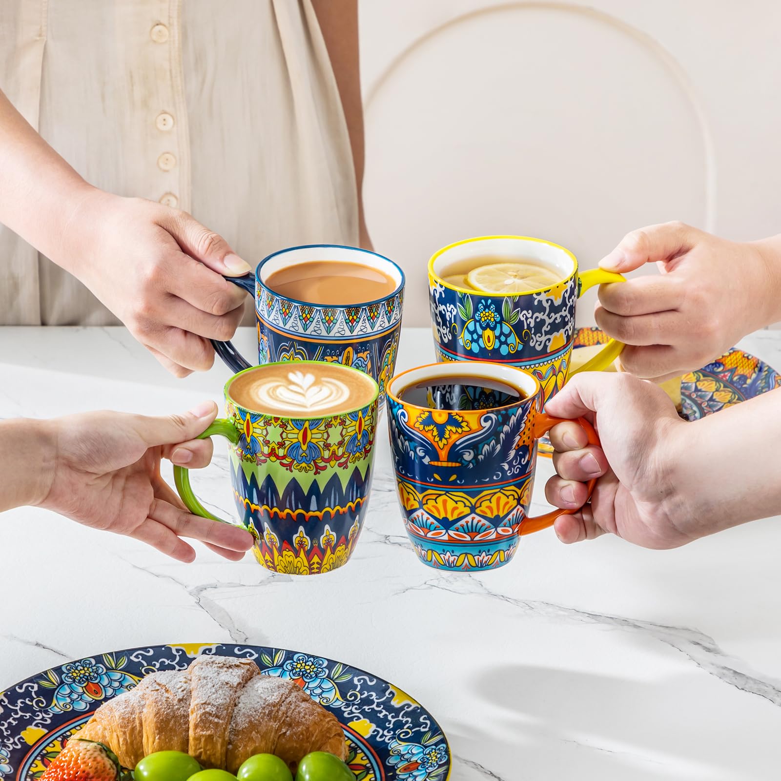 vancasso Kaffeetassen Set 6er, KRVI Tassen Set mit Henkel,Böhmisches Teetassen,360ML Kaffeebecher Porzellan,kaffeeservice 6 personen