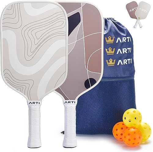 ARTI Juego de 2 palas de pickleball aprobadas por USAPA, 2 raquetas de pickleball, 4 bolas y 1 bolsa de transporte portátil