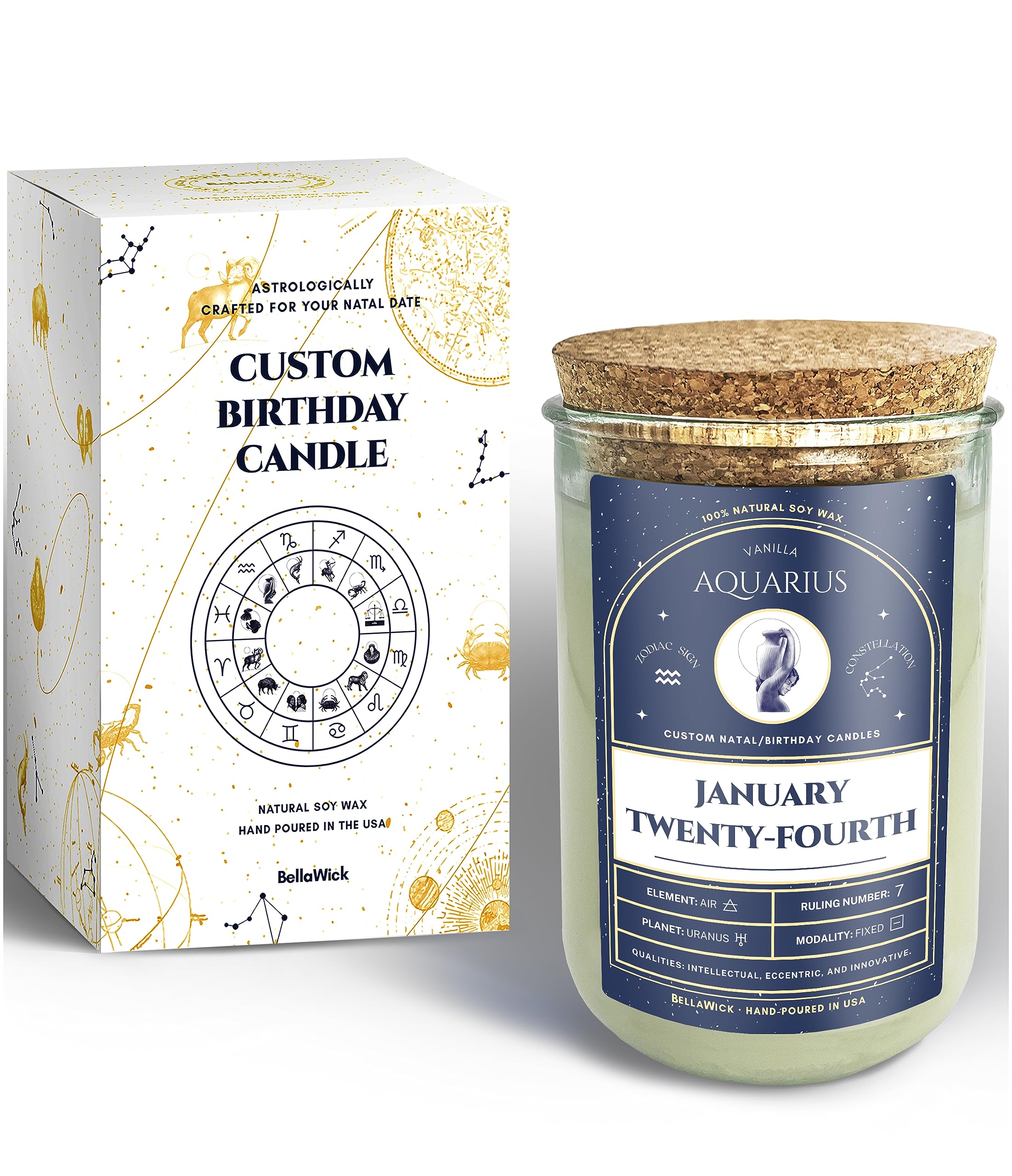 Birthday Candles - Custom Birthdate Astrological Zodiac Scented Candles. Astrology Gifts. All Natural Soy Wax. 75+ Hour Burn Time. Made in USA -