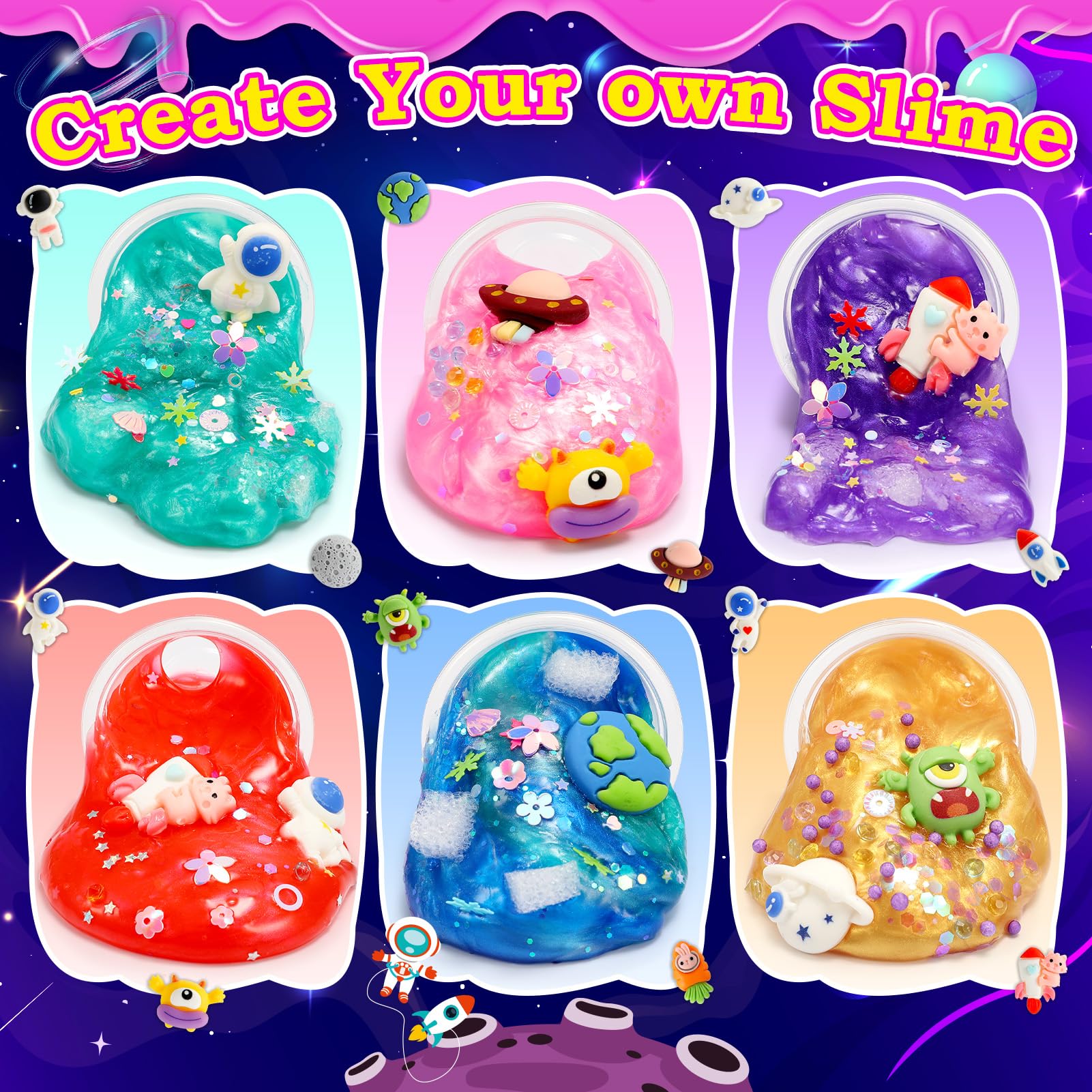 iKidiki Slime per Bambini, Giochi Bambina 6 7 8 9 10 11 12 Anni Femmina, Slime Fluffy Con ante decorazioni carine Regali di Compleanno per Bambini