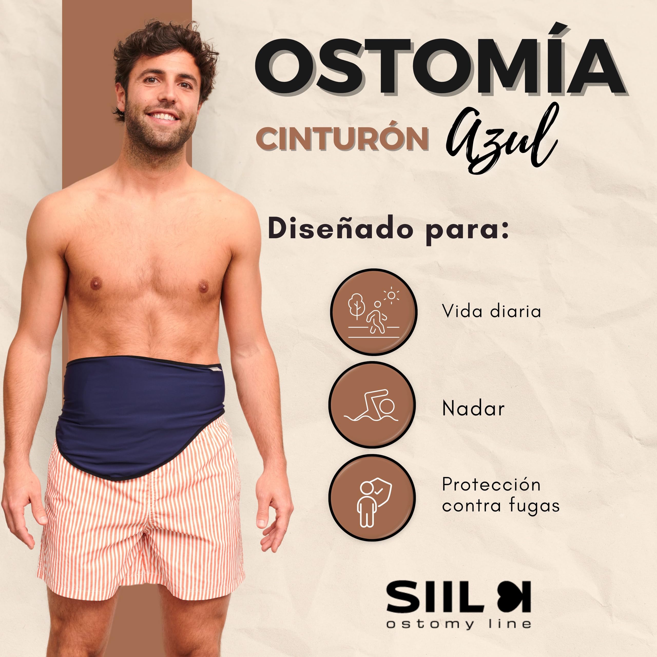 SIIL Cinturón de Ostomía – Faja de Soporte para Colostomía, Ileostomía o Urostomía | Funda para Bolsas de Ostomía | Cinturón Deportivo Transpirable y de Secado Rápido para Natación