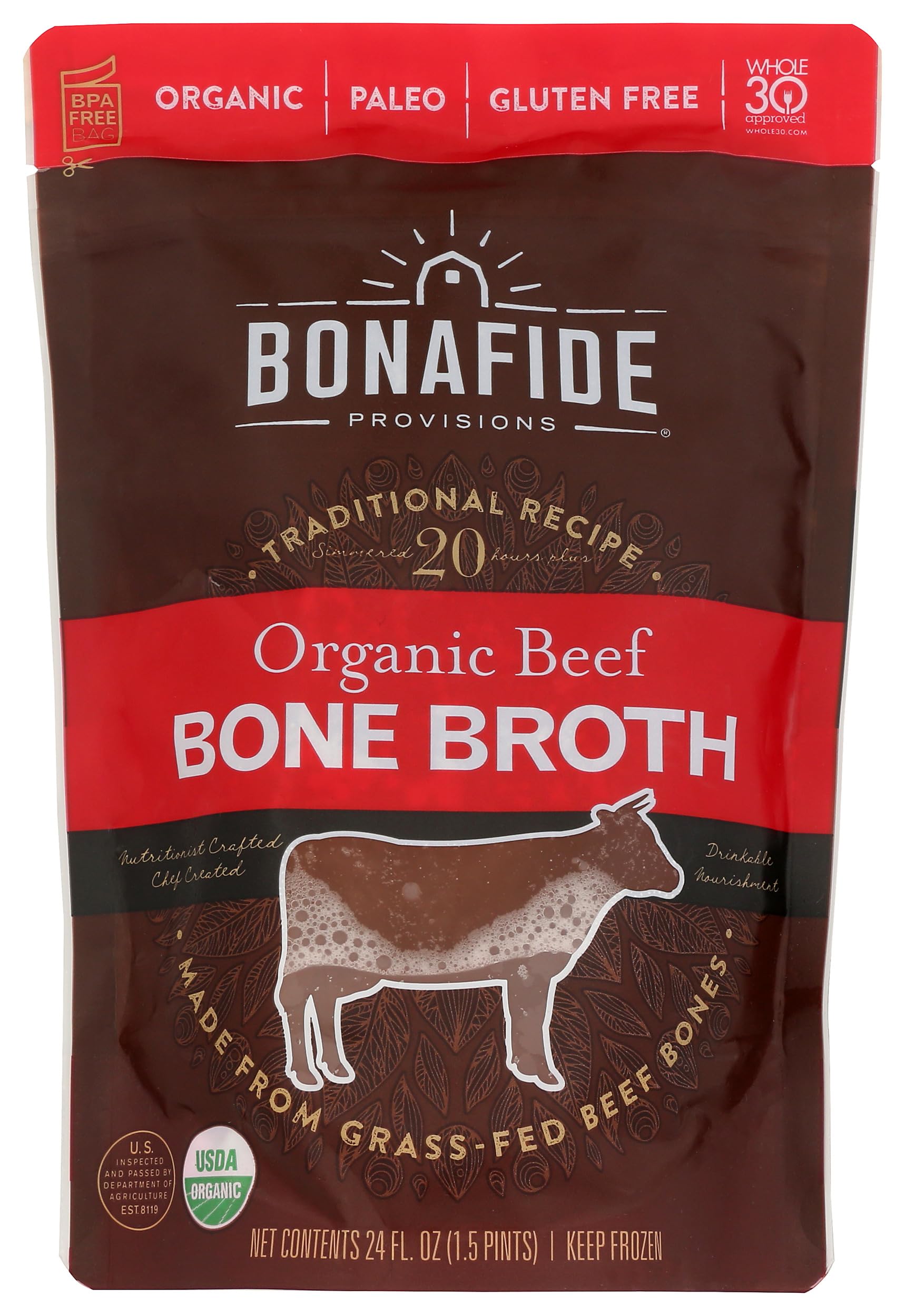 Bonafide Provisions Bone Broth Beef Handcrafted Organic, 24 Fl Oz