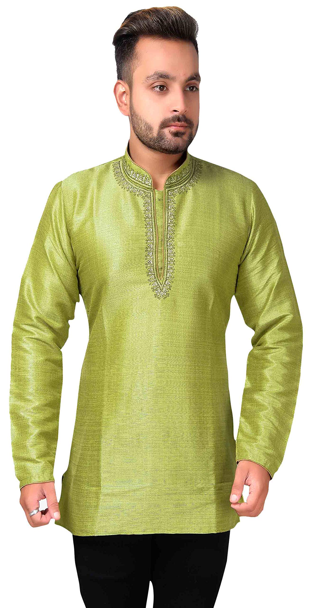 Desi Sarees Men's Pistachio Shirt Kurti Bollywood Style Tunic 2013 (Xxl (Chest – 44 Inches), ) •44