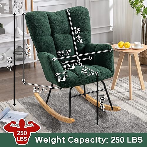 Miniatura 7 de Sudwesto Silla mecedora moderna para cuarto de bebé, silla deslizadora tapizada con respaldo alto, sillón de acento mecedor con patas de madera