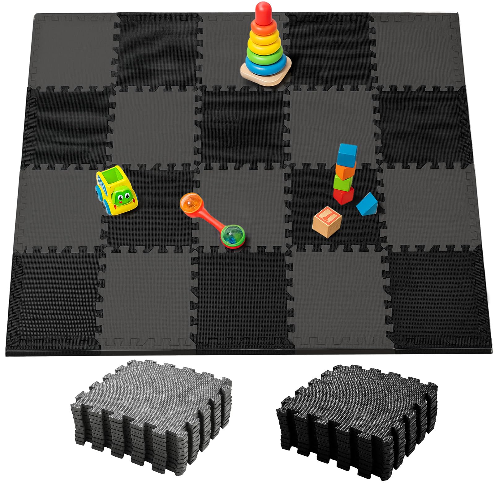 YORKING 20Pcs Foam Baby Play Mats 30x30x1cm EVA Baby Floor Tiles Thick Soft Floor Interlocking Mat Waterproof High-Resilience Foam Floor Puzzle Mat for Children's Play and Crawl (Grey and Black)