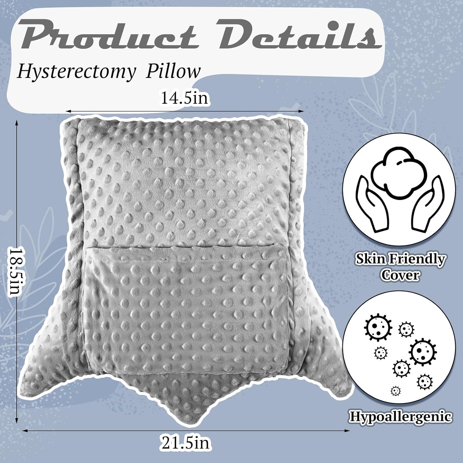 Geelin Hysterectomy Recovery Pillow with 2 Pocket for Abdominal Surgery, Hysterectomy Recovery Must Haves Essentials Abdominal Pillow Post Surgery Gifts for Women(Gray)