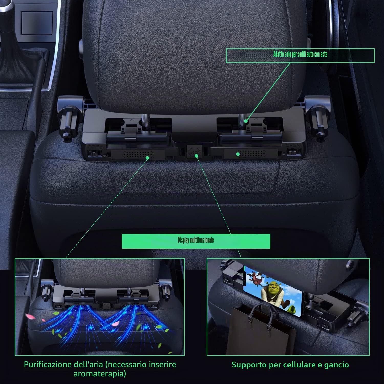 Poggiatesta per Auto per Bambini, Cuscino per Poggiatesta per Auto, Cuscino per Seggiolino Auto, Supporto per Collo Staccabile Retrattile Cuscino