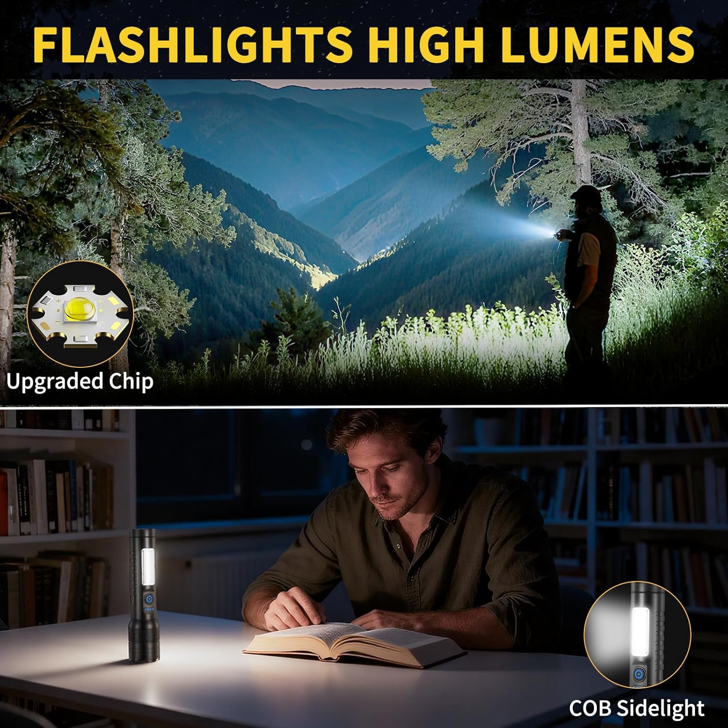 6Pack Small Flashlight Powerful, 7Mode Rechargeable Flashlights High Lumens, Adjustable Tactical Flashlight Pocket, Super Bright LED Flash Light, Mini Portable Flashlights for Home Emergencies Camping