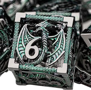 ARUOHHA Hollow Metal DND Dice Black Green Dragons Dice Set with Gift Box, Dungeons and Dragons D&D Dice Role Playing Game Polyhedral Dice RPG D and D Dice D20 D12 D10 D8 D6 D4