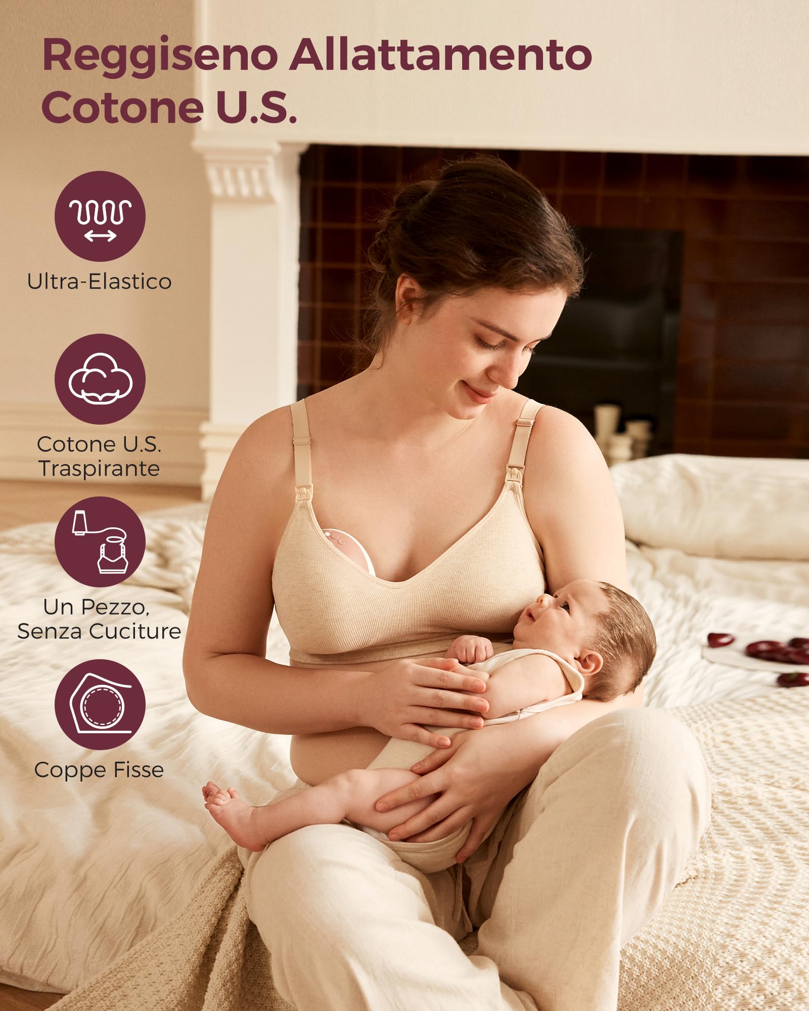 Momcozy Reggiseno allattamento allattamento allattamento morbido senza cuciture in cotone statunitense, imbottitura fissa, senza ferretto, per gravidanza