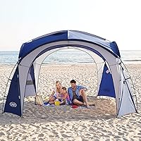 Vista 9 de UNP Easy Beach - Tienda de campaña desplegable UPF50+ con pared lateral, clavijas de tierra y postes de estabilidad, refugio solar resistente a