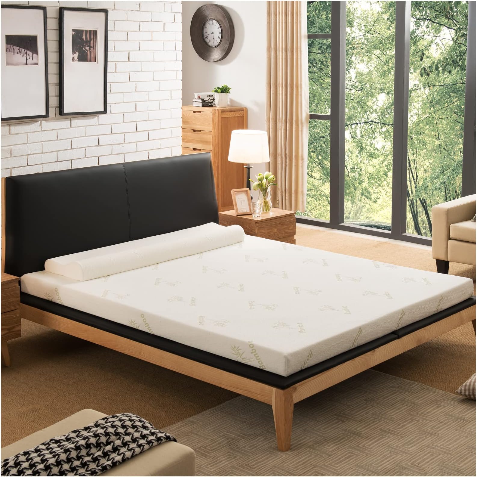 NOFFA Bamboo Mattress Topper UK Double, 2" Memory Foam Mattress Topper Includes Removable Cover with Adjustable Straps, 135 x 190 x 5 cm