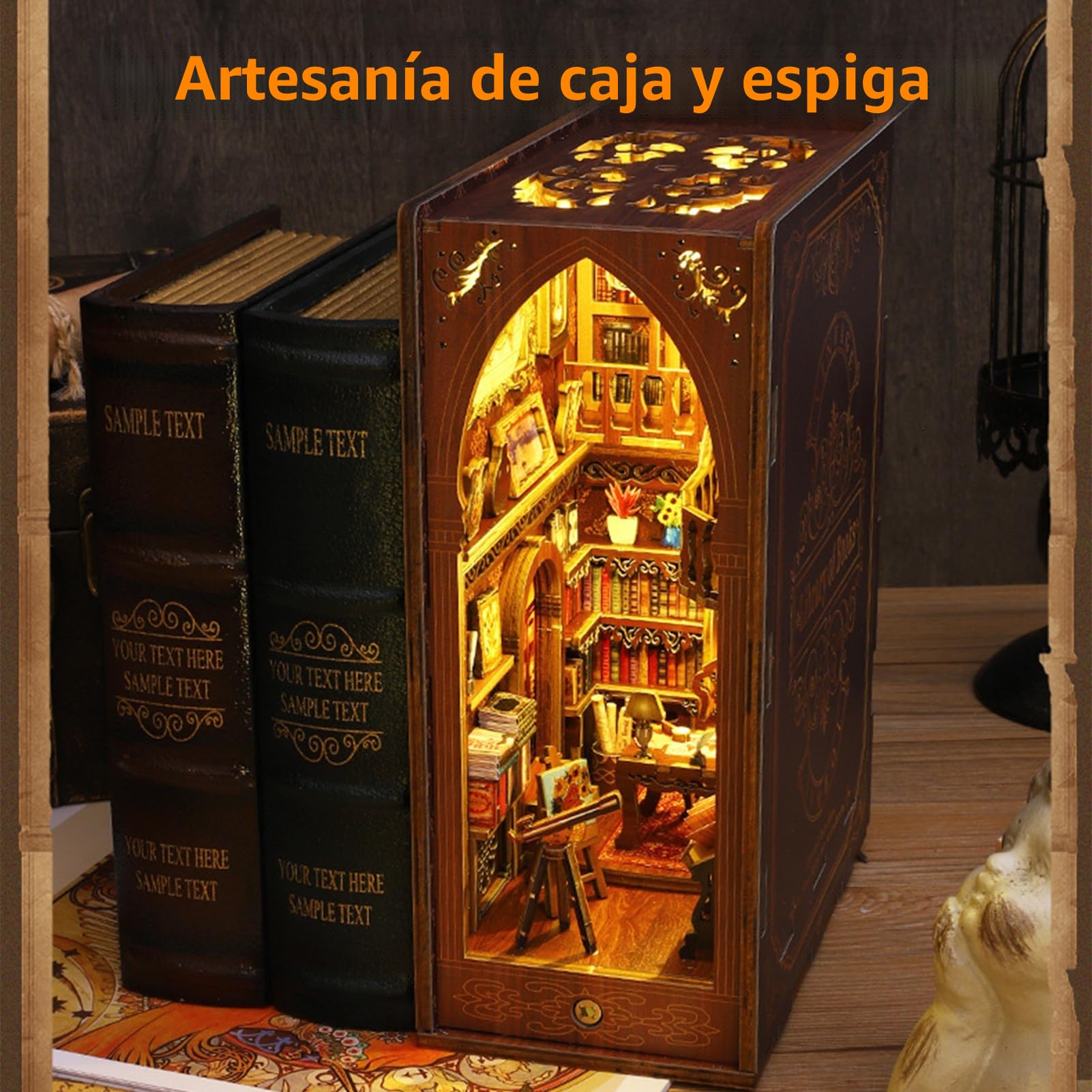 MeYuxg Book Nook Harry Potter, Biblioteca Booknook con Luz LED, DIY Harry Potter Book Nook Kit de Madera para Manualidades DIY Casa en Miniatura Regalos (Biblioteca)