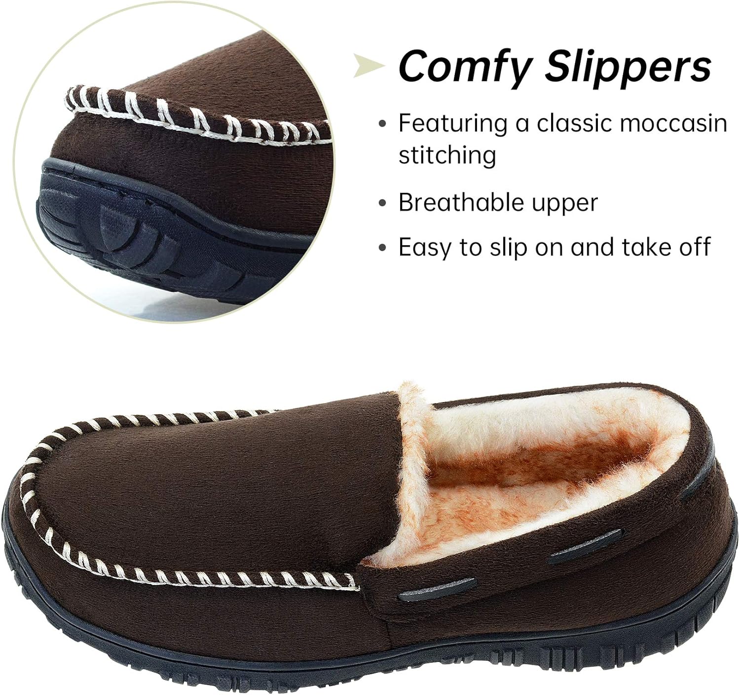 Vonair Mens Moccasin Slippers Indoor Outdoor Slip on Warm House Shoes Breathable Moccasins for Men - Image 3