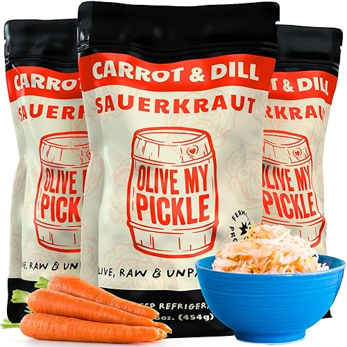 Olive My Pickle - Chucrut fermentado y probiótico para la salud intestinal - Zanahoria + paquete de 3