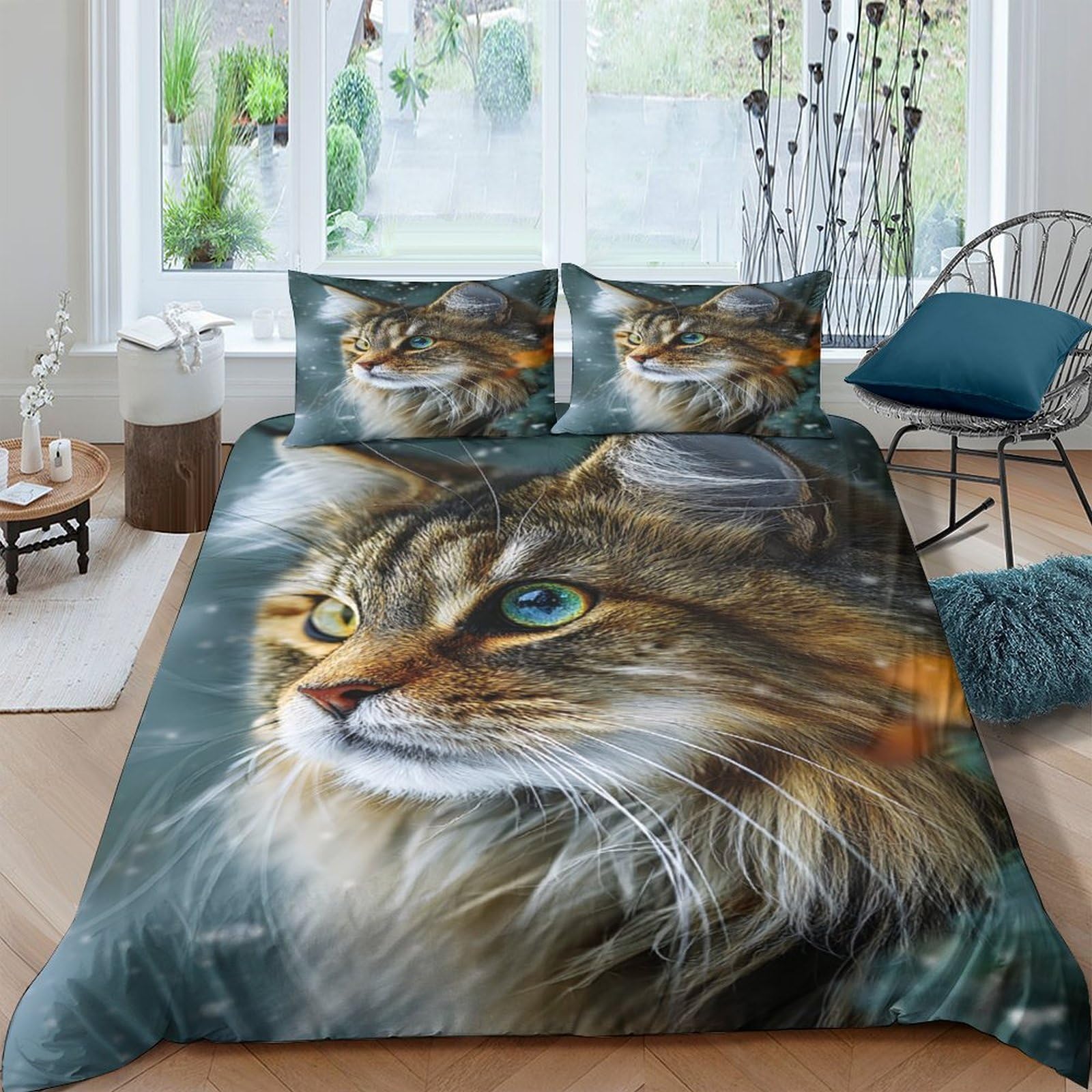 Ctjqhvkz Style-1 3D Printed Brown Tabby Cat Fitted Sheet Microfiber Soft Anti-Slip Mattress Cover For Bedroom Dorm Decorative Easy Care Single（135X200cm）